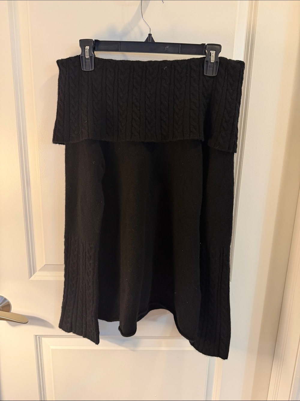 Sutton Studio Black Off-Shoulder Cable-Trim Knit Sweater